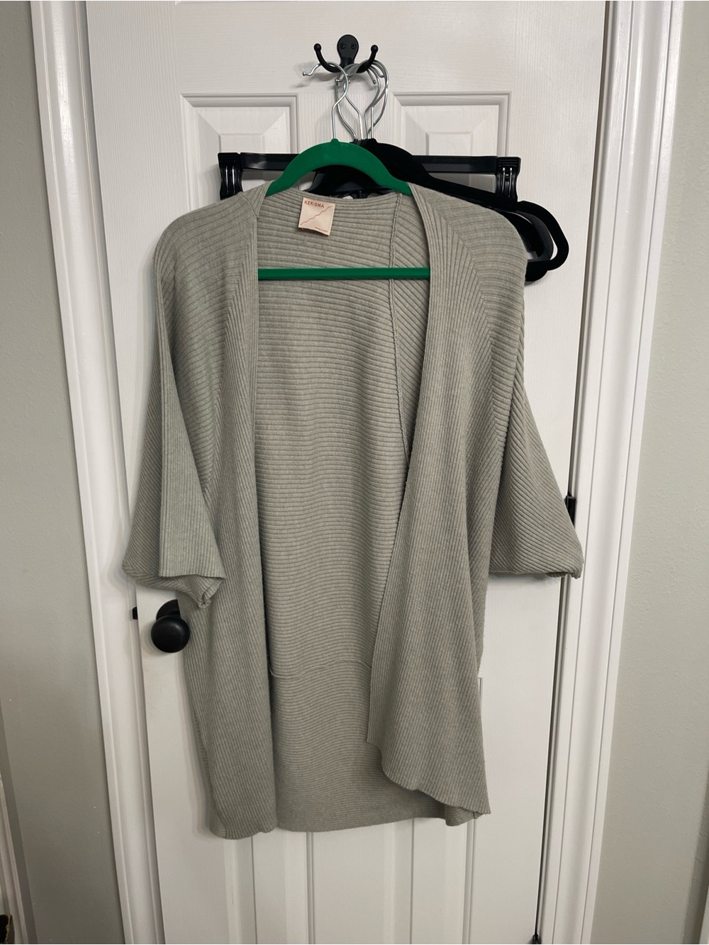 Kerisma Light Gray Ribbed Open-Front Women's Sweater Cardigan